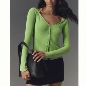 Good American Long Sleeve Off the Shoulder Stretch Rib Knit Top